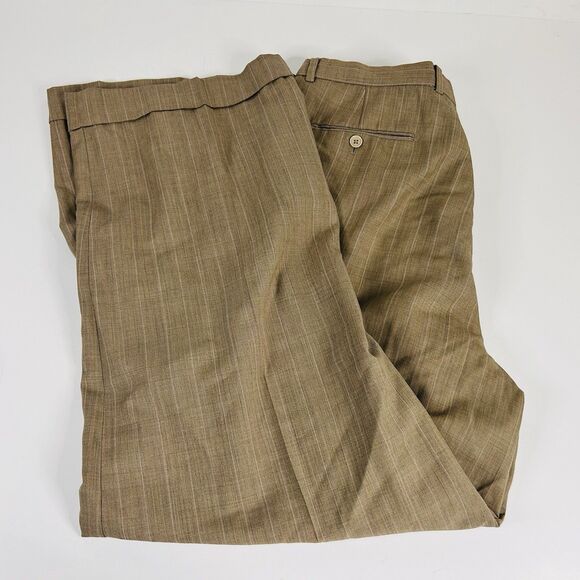 Mantoni 46L Suit 36x31 Pleated Beige Striped 100% Wool Four Button Lined - Picture 9 of 12